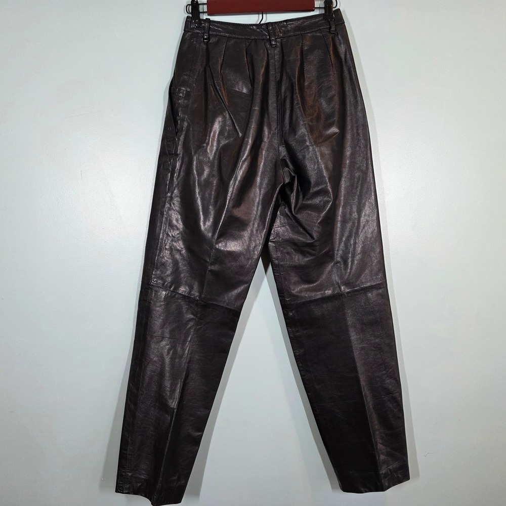 Intuition Vintage Black Leather Pants High Waisted Pleated Tapered Leg Womens‎ 8 - Picture 2 of 13